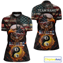 Load image into Gallery viewer, American Flag 8 &amp; 9 Ball Yin-Yang Fire Custom Eagle Billiard Shirt For Women, Pool Team Jersey TDM5933