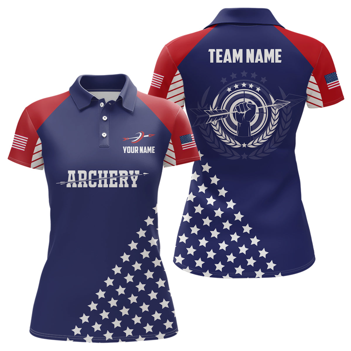 Personalized US Archery Polo Shirts For Women Custom Team Name  American Flag Archery Jerseys TDM0590