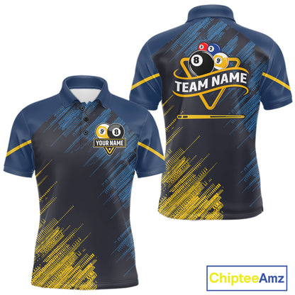 Personalized Blue Yellow 8 Ball & 9 Ball Pool Polo & 1/4 Zip For Men Custom Team Billiard Jersey TDM5745