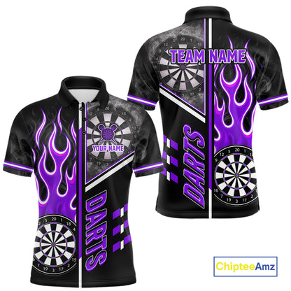 Black And Purple Flaming Smoke Darts Shirt For Men Custom Darts Jersey Team Polo & 1/4 Zip TDM6096