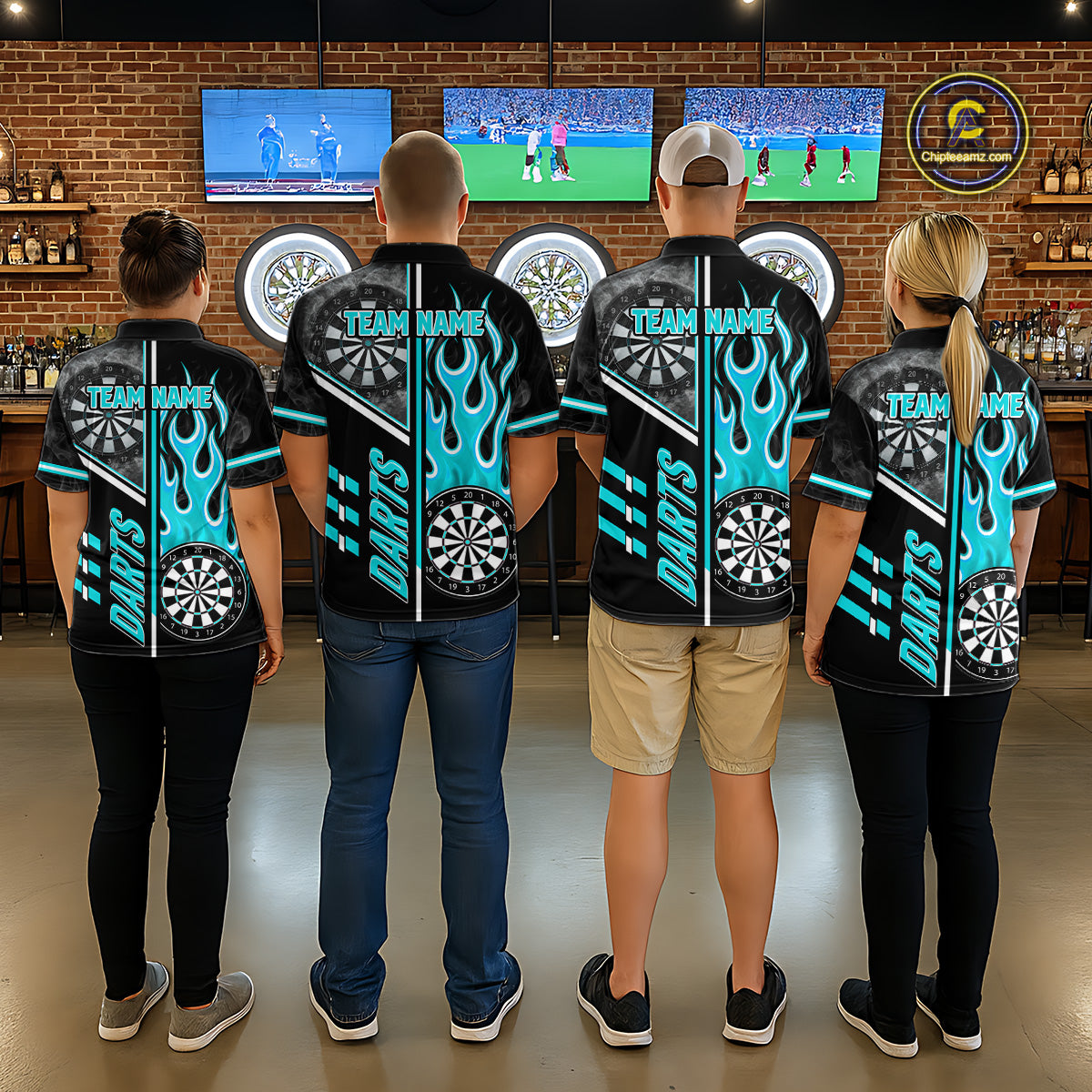 Black And Turquoise Flaming Smoke Darts Shirt For Women Custom Darts Jersey Team Polo & 1/4 Zip TDM6097