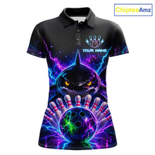 Load image into Gallery viewer, Neon Funny Shark Bowling Jersey Polo &amp; 1/4 Zip For Women Custom Bowling Team Jersey, Bowling Uniform TDM6360