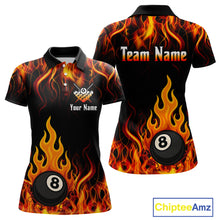 Load image into Gallery viewer, Orange 8 Ball Flame Fire Billiard Shirts For Women Custom Polo &amp; 1/4 Zip Billiard Team Jerseys TDM4012