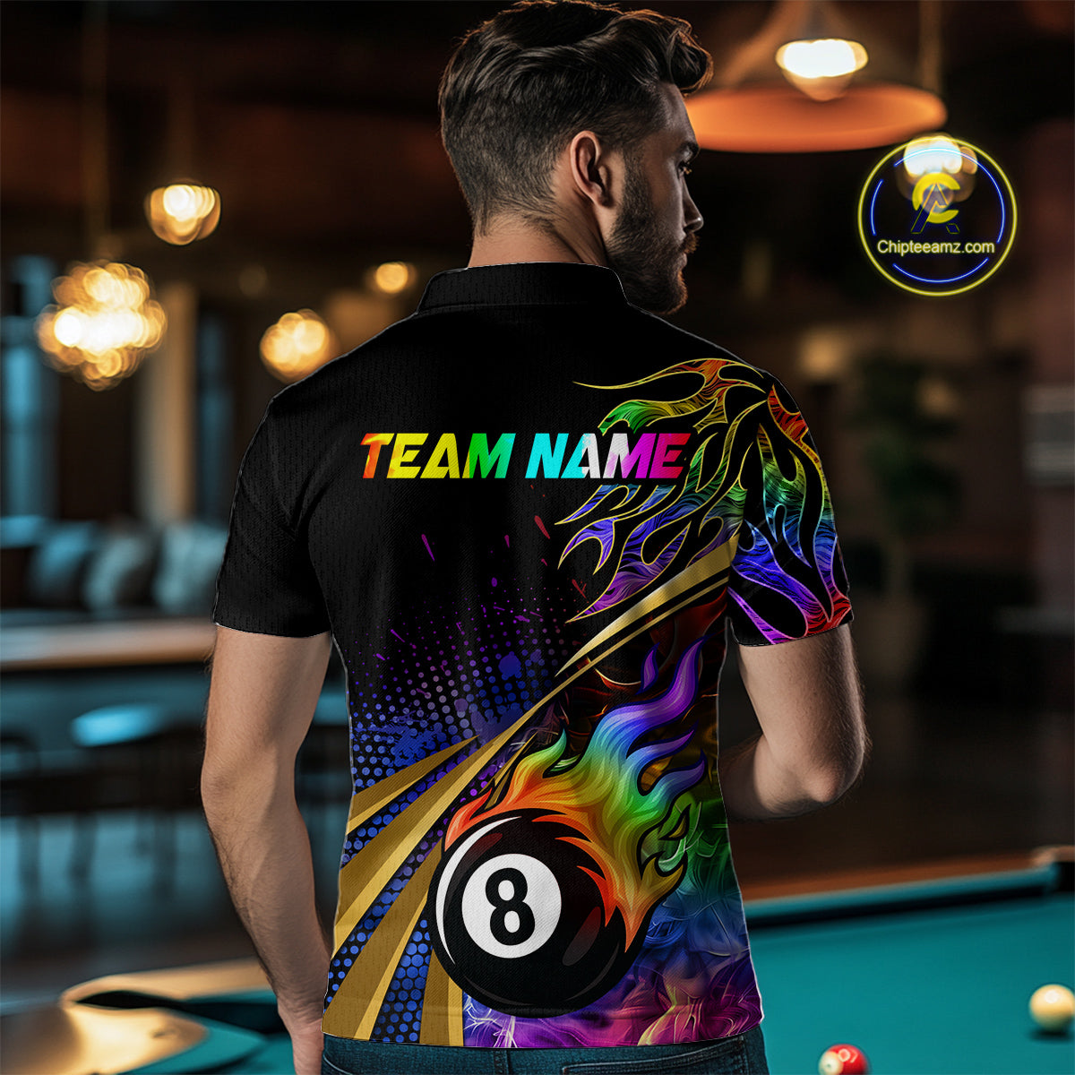 Personalized Colorful Flame 8 Ball Billiard Shirt For Men Custom Pool Team Jerseys Polo & 1/4 Zip TDM4214