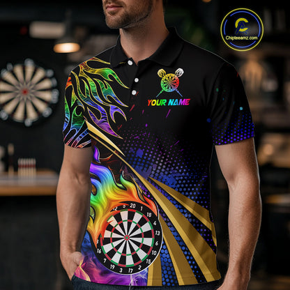 Personalized Colorful Flame Darts Shirt For Men Custom Darts League Team Jerseys Polo & 1/4 Zip TDM4215