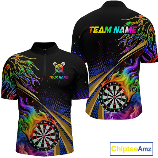 Personalized Colorful Flame Darts Shirt For Men Custom Darts League Team Jerseys Polo & 1/4 Zip TDM4215