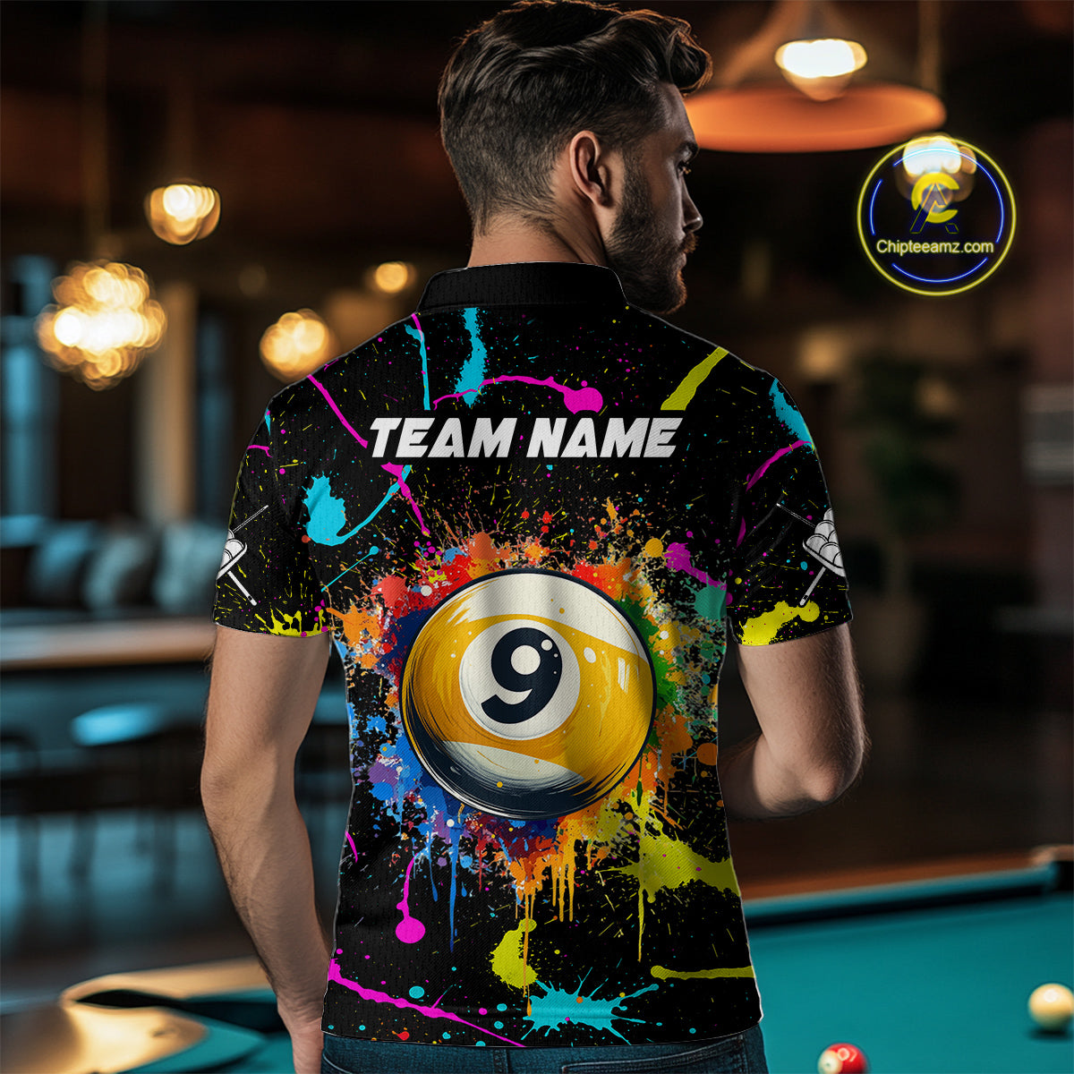 Funny 9 Ball Pool Colorful Paint Splash Custom Billiard Shirt For Men, Billiard Team Jersey Outfit TDM4604