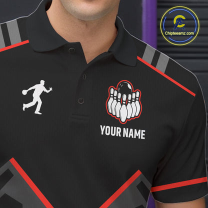 Personalized Bowling Jersey For Men Custom Black And Red Bowling Team Shirt Polo & 1/4 Zip TDM6116