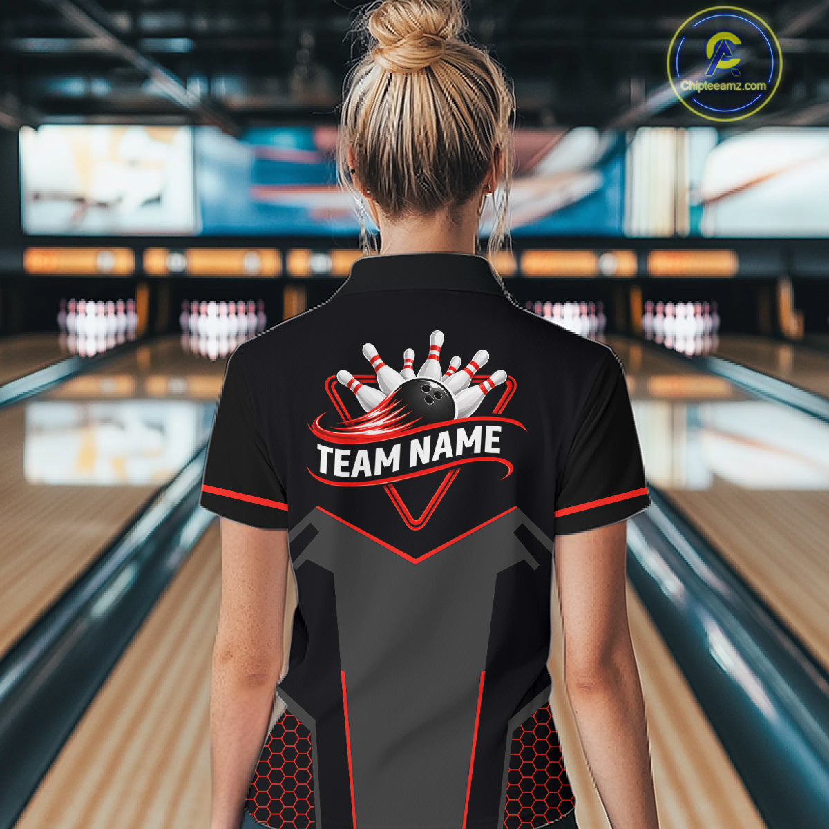 Personalized Bowling Jersey For Women Custom Black And Red Bowling Team Shirt Polo & 1/4 Zip TDM6116