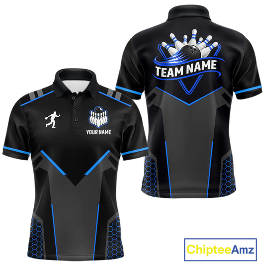 Personalized Bowling Jersey For Men Custom Black And Blue Bowling Team Shirt Polo & 1/4 Zip TDM6117