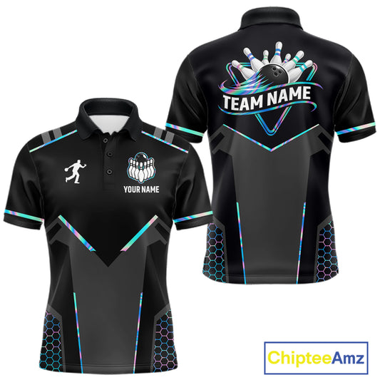 Personalized Holographic Bowling Jersey For Men Custom Bowling Team Shirts Polo & Quarter Zip TDM6118