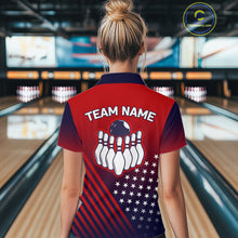 Load image into Gallery viewer, American Flag Bowling Jersey For Women, Custom Patriotic Bowling League Team Shirts Polo &amp; 1/4 Zip TDM6544