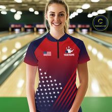 Load image into Gallery viewer, American Flag Bowling Jersey For Women, Custom Patriotic Bowling League Team Shirts Polo &amp; 1/4 Zip TDM6544