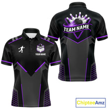 Load image into Gallery viewer, Personalized Bowling Jersey For Men, Custom Black And Purple Bowling Team Shirt Polo &amp; 1/4 Zip TDM6547