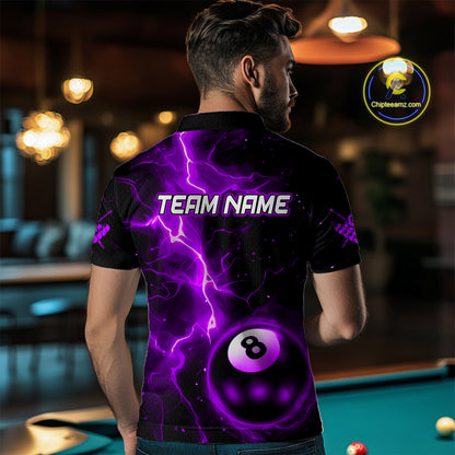 Purple And Black 8 Ball Striking Thunder Lightning Billiard Shirt For Men Custom Pool Team Jerseys TDM4390
