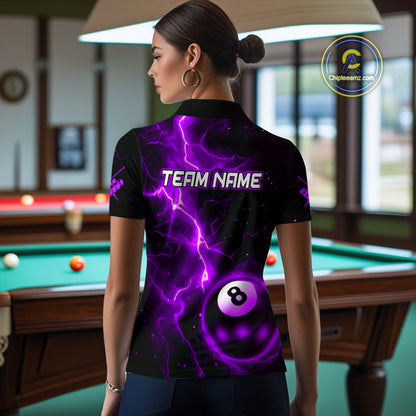 Purple And Black 8 Ball Striking Thunder Lightning Billiard Shirt For Women Custom Pool Team Jerseys TDM4390