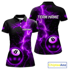 Load image into Gallery viewer, Purple And Black 8 Ball Striking Thunder Lightning Billiard Shirt For Women Custom Pool Team Jerseys TDM4390