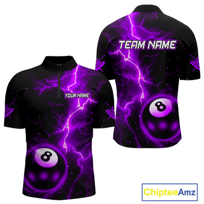 Purple And Black 8 Ball Striking Thunder Lightning Billiard Shirt For Men Custom Pool Team Jerseys TDM4390
