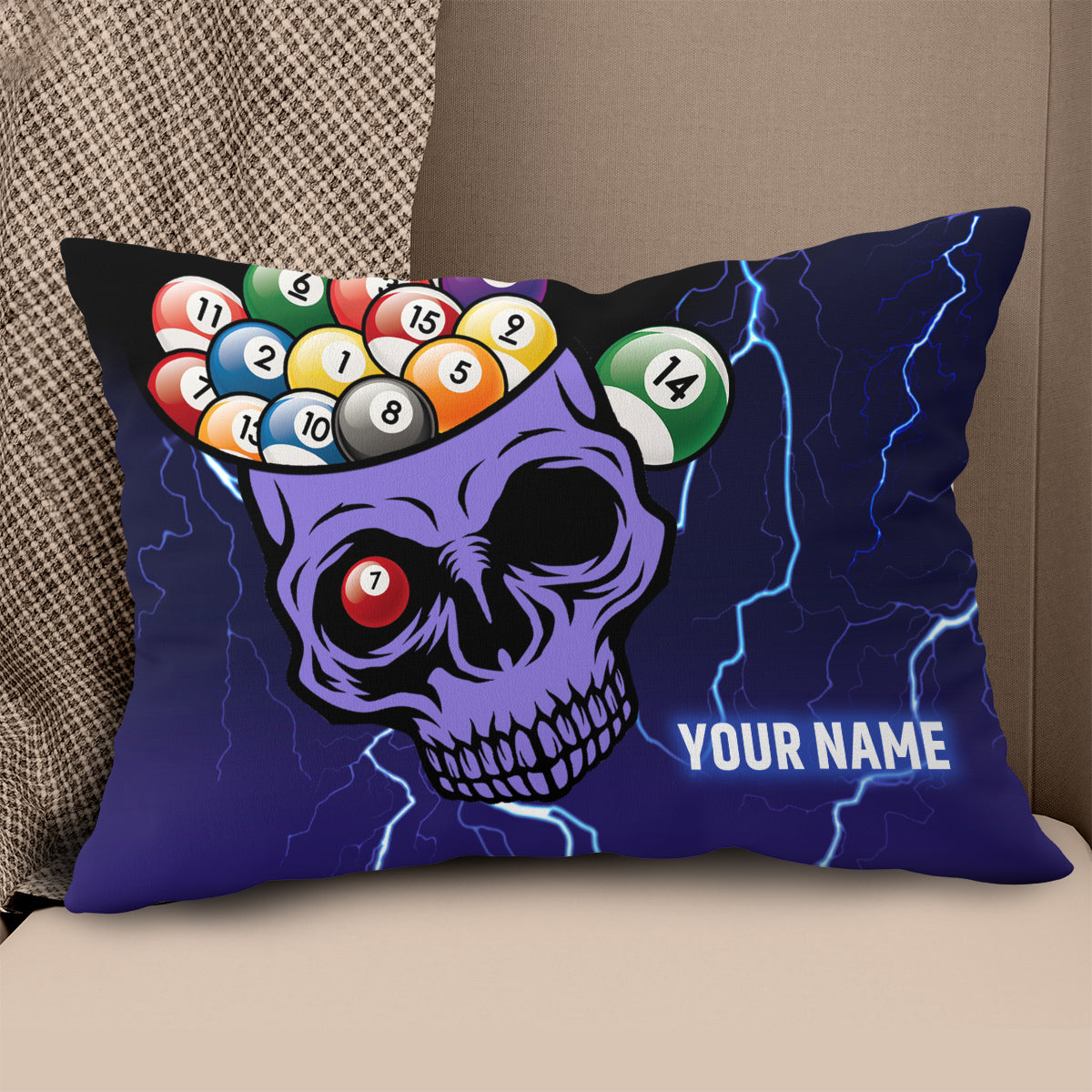 Customized 3D Skull Thunder Billiard Pillow Purple Version, Best Pillows TDM0758