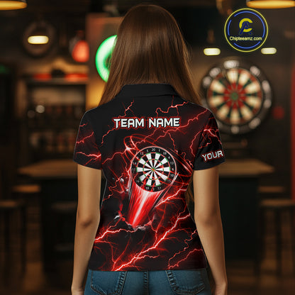 Personalized Red Darts Skull Shirt For Women Custom Polo & 1/4 Zip Lightning Thunder Darts Jersey TDM4621
