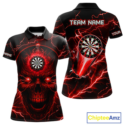Personalized Red Darts Skull Shirt For Women Custom Polo & 1/4 Zip Lightning Thunder Darts Jersey TDM4621