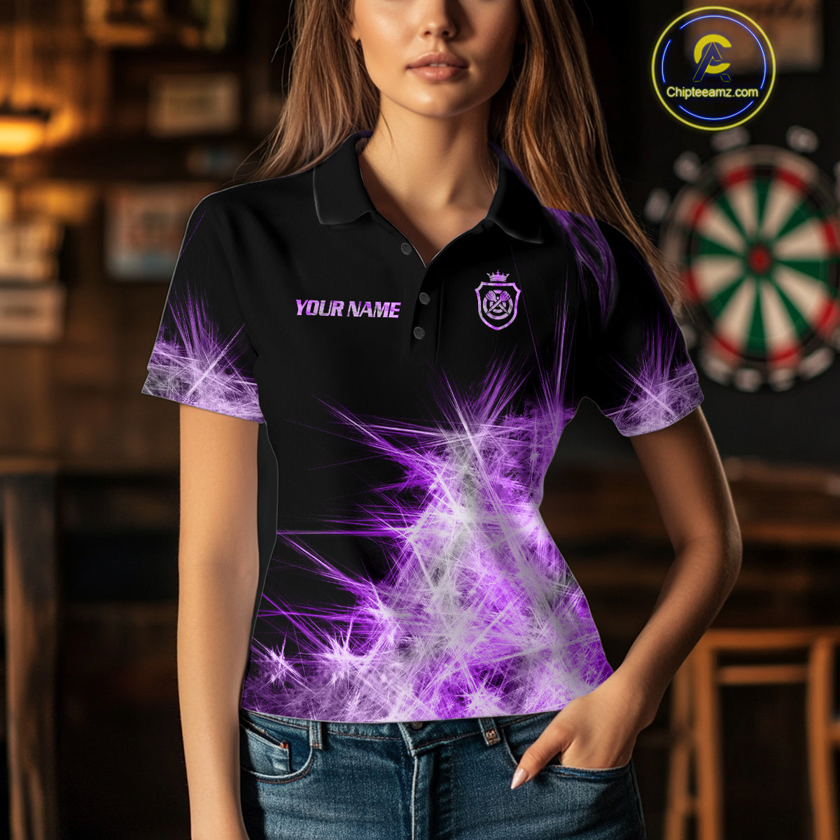 Purple Icy Light Womens Darts Polo & Quarter Zip Shirts Custom Dart Shirts For Team Darts Jerseys TDM5254