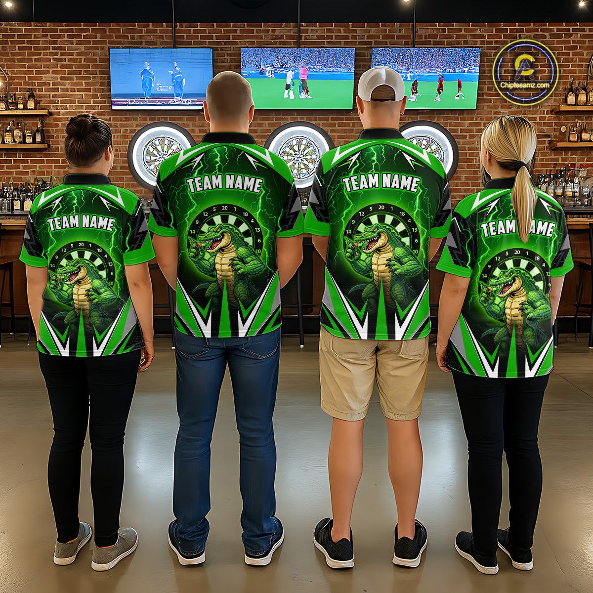 Green Funny Alligator Darts Shirt For Men Custom Lightning Darts Team Jersey Polo & 1/4 Zip TDM5966
