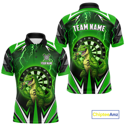 Green Funny Sauropod Darts Shirt For Men Custom Lightning Darts Team Jersey Polo & 1/4 Zip TDM5967