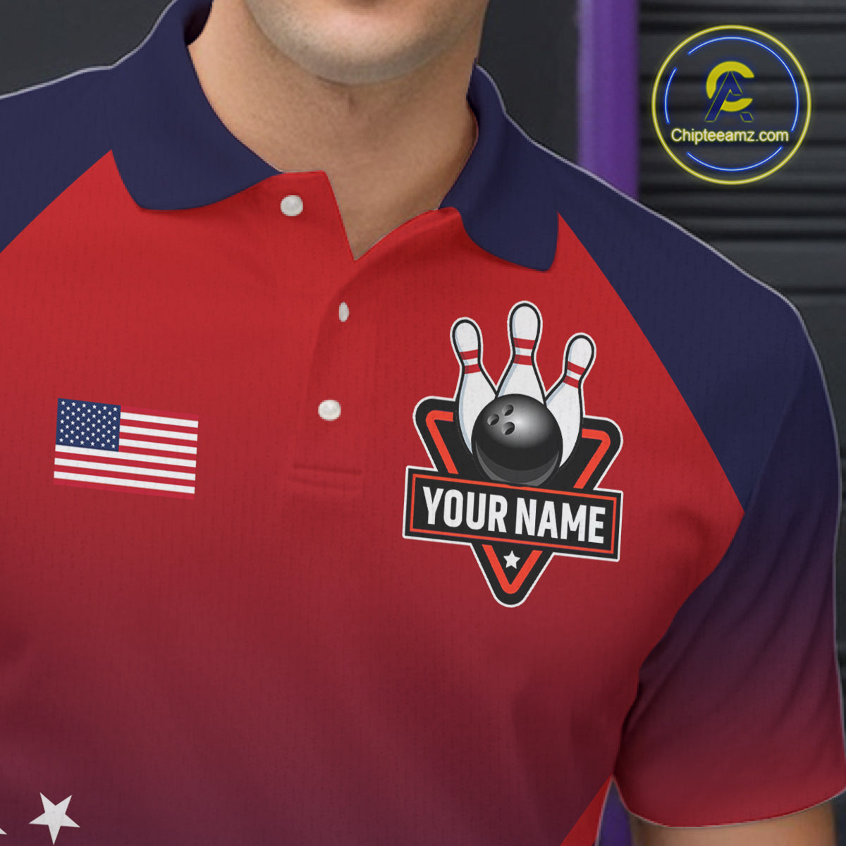 American Flag Bowling Jersey For Men Custom Patriotic Bowling Shirt Team Polo & 1/4 Zip |Red TDM5970