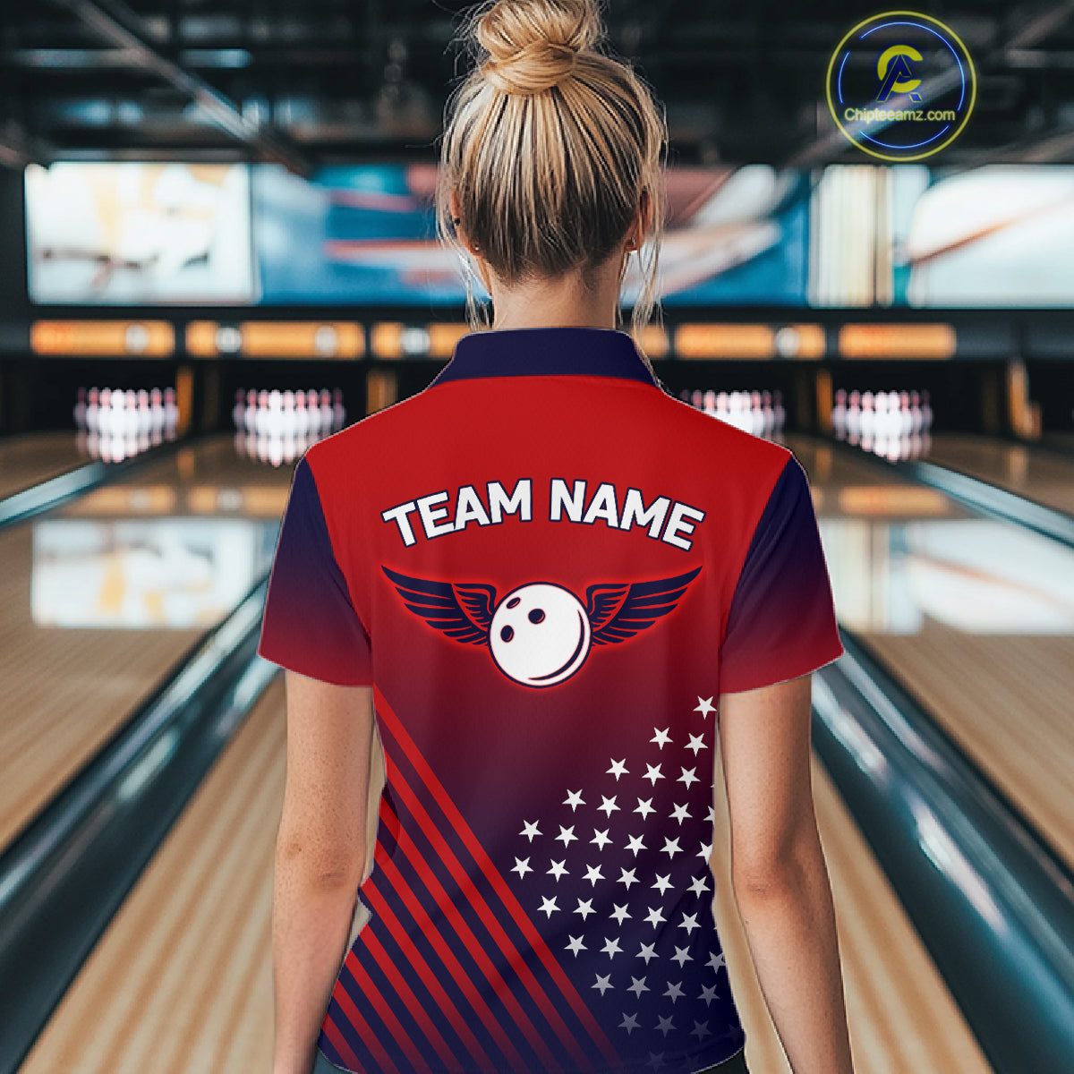 American Flag Bowling Jersey For Women Custom Patriotic Bowling Shirt Team Polo & 1/4 Zip |Red TDM5970