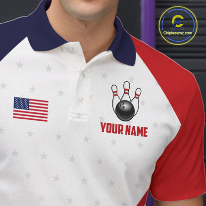 American Flag Bowling Jersey For Men Custom Patriotic Bowling Shirt Team Polo & 1/4 Zip |White TDM5971
