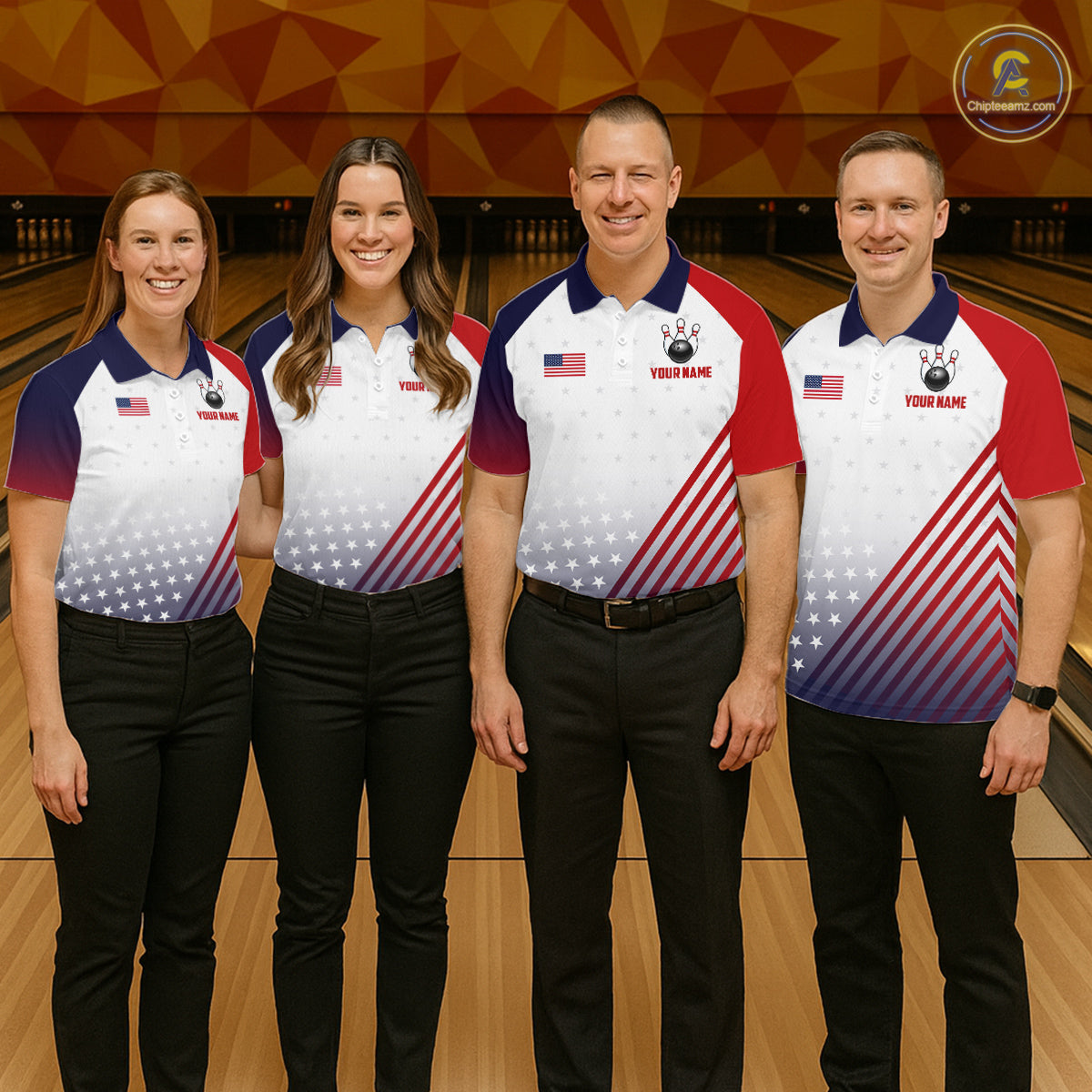 American Flag Bowling Jersey For Men Custom Patriotic Bowling Shirt Team Polo & 1/4 Zip |White TDM5971