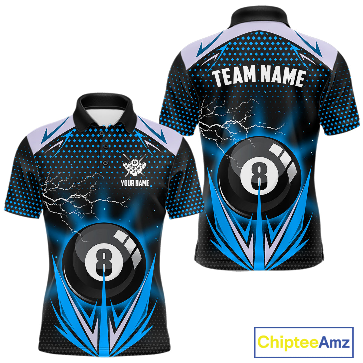 Blue 8 Ball Pool Billiard Jersey For Men Custom Lightning Billiard Team Shirt Polo & Quarter Zip TDM6135