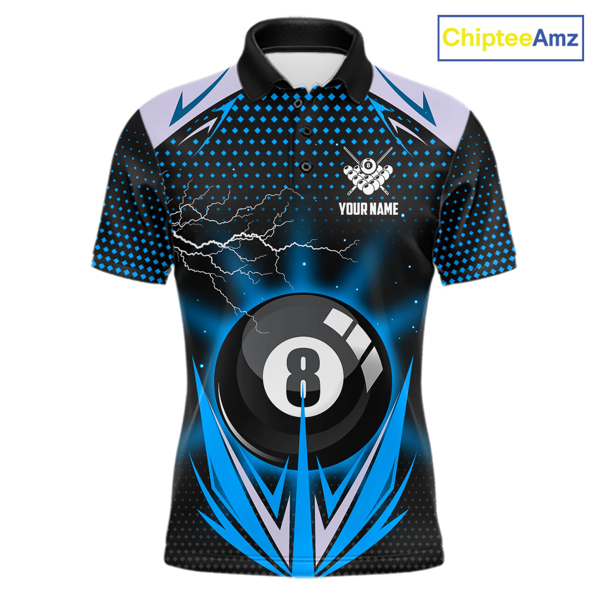 Blue 8 Ball Pool Billiard Jersey For Men Custom Lightning Billiard Team Shirt Polo & Quarter Zip TDM6135