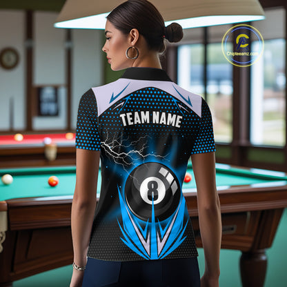 Blue 8 Ball Pool Billiard Jersey For Women Custom Lightning Billiard Team Shirt Polo & Quarter Zip TDM6135