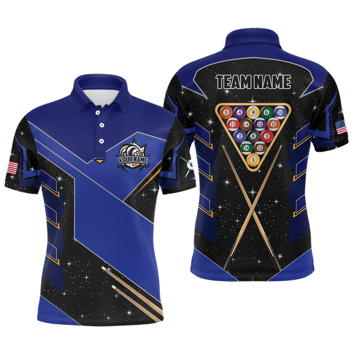 Personalized Galaxy 8 Ball Pool Billiard Shirts For Men Custom 8 Ball Billiard Attire Jersey |Blue TDM2294