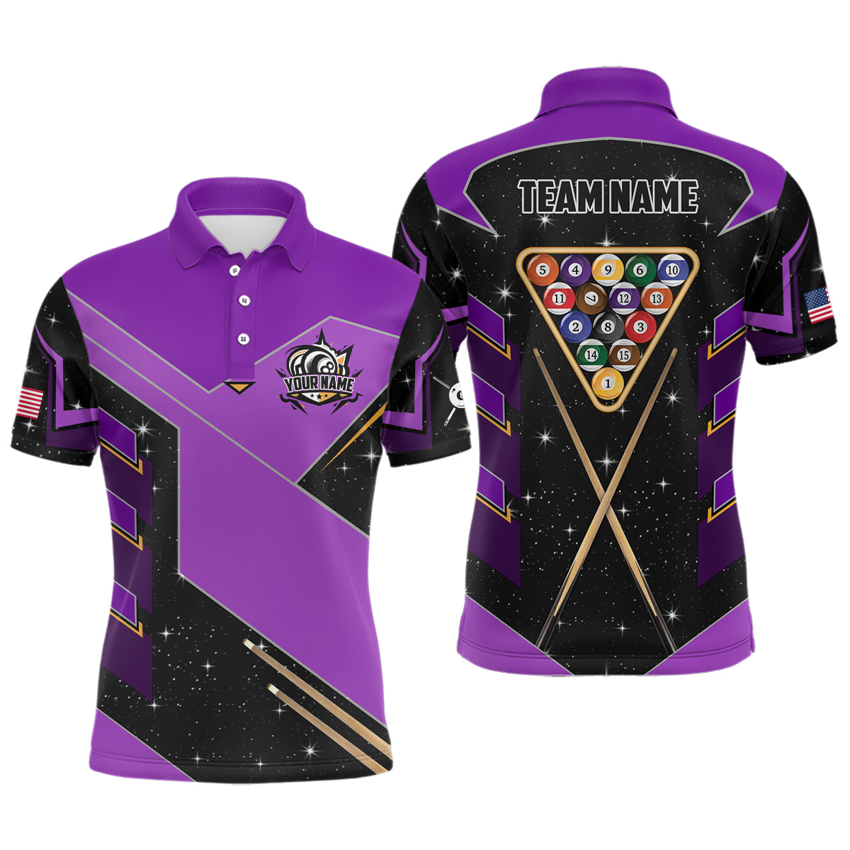 Personalized Galaxy 8 Ball Pool Billiard Shirts For Men, 8 Ball Billiard Attire Jerseys |Purple TDM2295