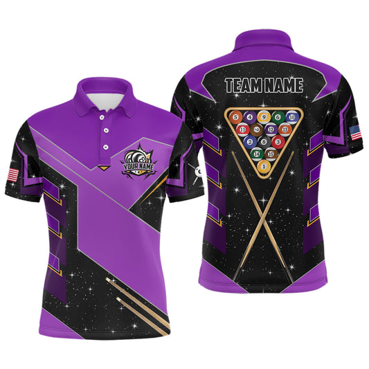 Personalized Galaxy 8 Ball Pool Billiard Shirts For Men, 8 Ball Billiard Attire Jerseys |Purple TDM2295