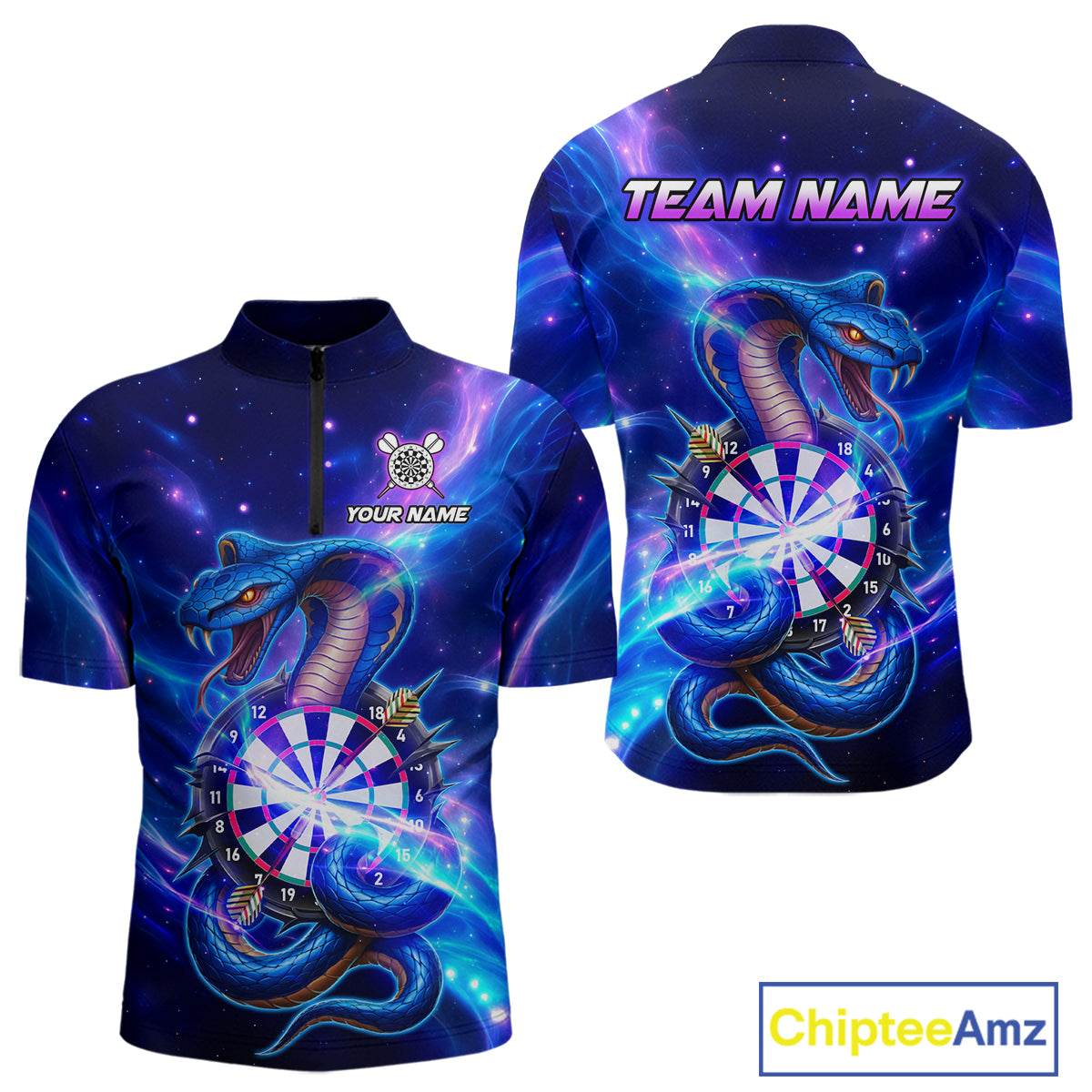 Galaxy Blue Custom Cobra Snake Darts Shirt For Men, Darts League Jersey Team Polo & 1/4 Zip TDM5274