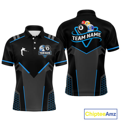 Personalized 8 Ball & 10 Ball Pool Billiard Polo, 1/4 Zip For Men Custom Team Billiard Jersey  TDM4050