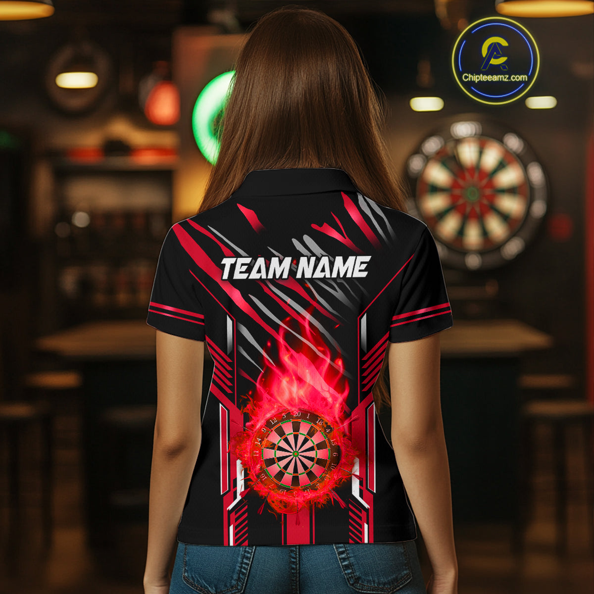3D Darts Board Fire Flame Custom Dart Shirts For Women, Best Dart League Jerseys Team Uniform |Red TDM5051