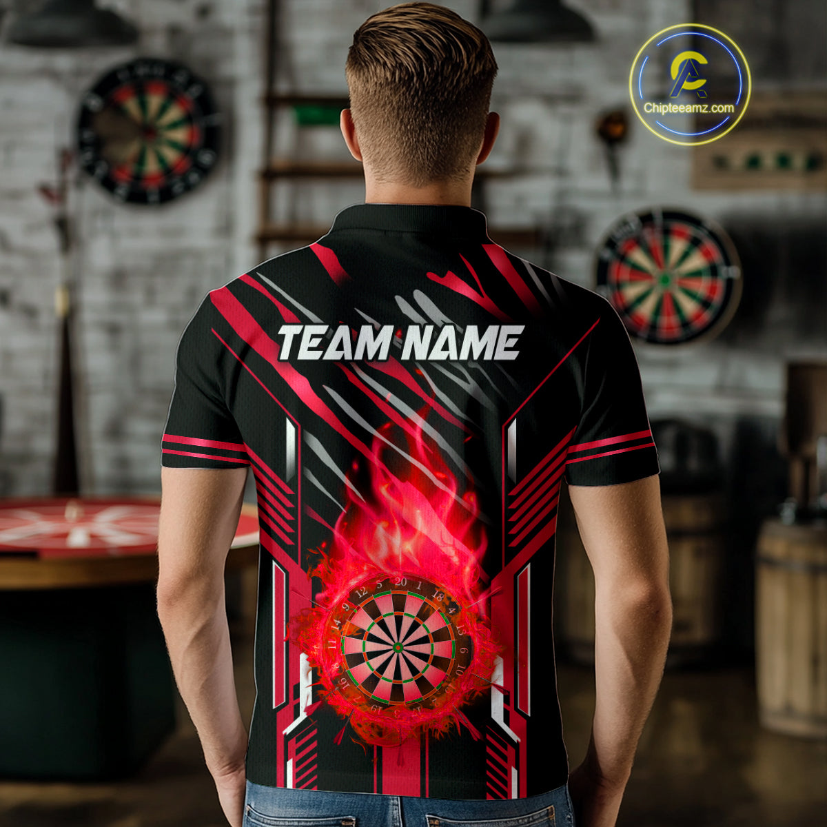 3D Darts Board Fire Flame Custom Dart Shirts For Men, Best Dart League Jerseys Team Uniform |Red TDM5051