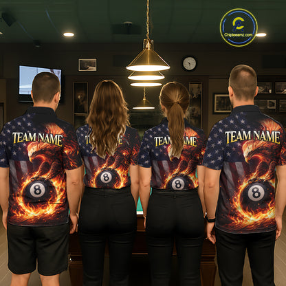 American Flag Flame 8 Ball Eagle Billiard Shirt For Women Custom Pool Team Shirt, Billiard Jersey TDM5787