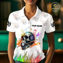 Load image into Gallery viewer, Funny Colorful Billiard Skull Personalized Women Polo Shirts, Custom Team Name Billiard Attire TDM1124