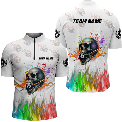 Funny Billiard Colorful Skull Personalized Men Quarter-Zip Shirts Billiard Attire For Team TDM1124