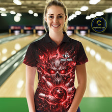 Load image into Gallery viewer, Personalized Red Butterfly Skull Bowling Shirt For Women Custom Bowling Jersey Polo &amp; 1/4 Zip TDM6385