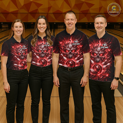 Personalized Red Butterfly Skull Bowling Shirt For Women Custom Bowling Jersey Polo & 1/4 Zip TDM6385