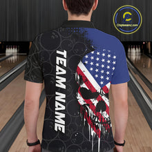 Load image into Gallery viewer, Custom American Flag Skull Bowling Jersey For Men, Patriotic Bowling Team Shirt Polo &amp; 1/4 Zip TDM6389