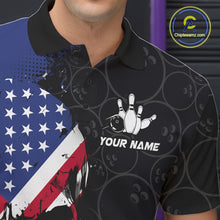 Load image into Gallery viewer, Custom American Flag Skull Bowling Jersey For Men, Patriotic Bowling Team Shirt Polo &amp; 1/4 Zip TDM6389