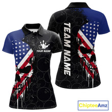Load image into Gallery viewer, Custom American Flag Skull Bowling Jersey For Women, Patriotic Bowling Team Shirt Polo &amp; 1/4 Zip TDM6389